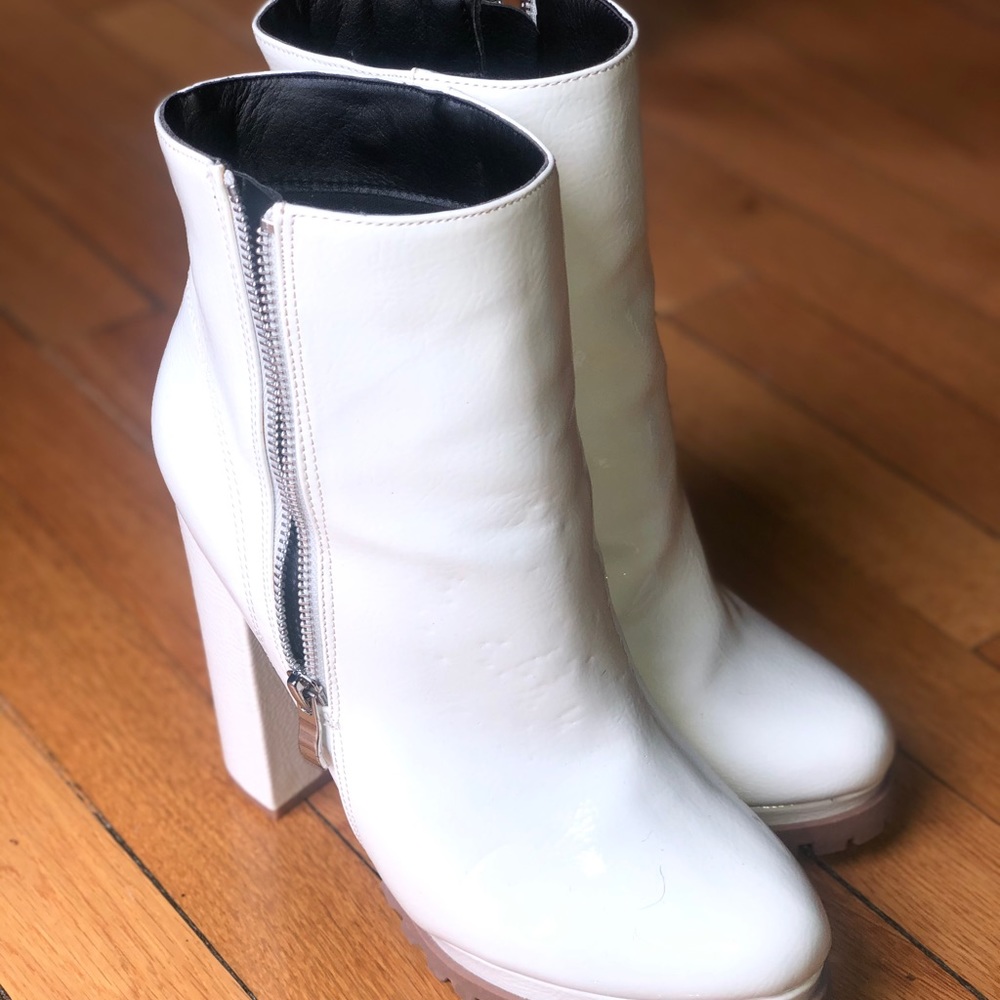 White Vegan Leather Ankle Boots